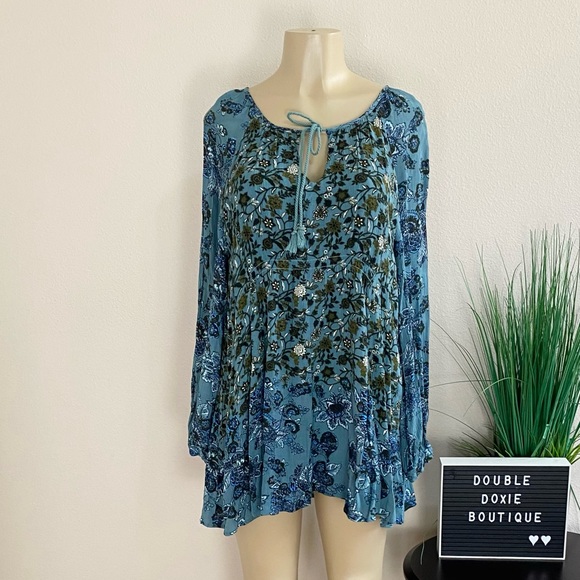 FREE PEOPLE | Lucky Loosey Turquoise Peasant Tunic Dress Sz M